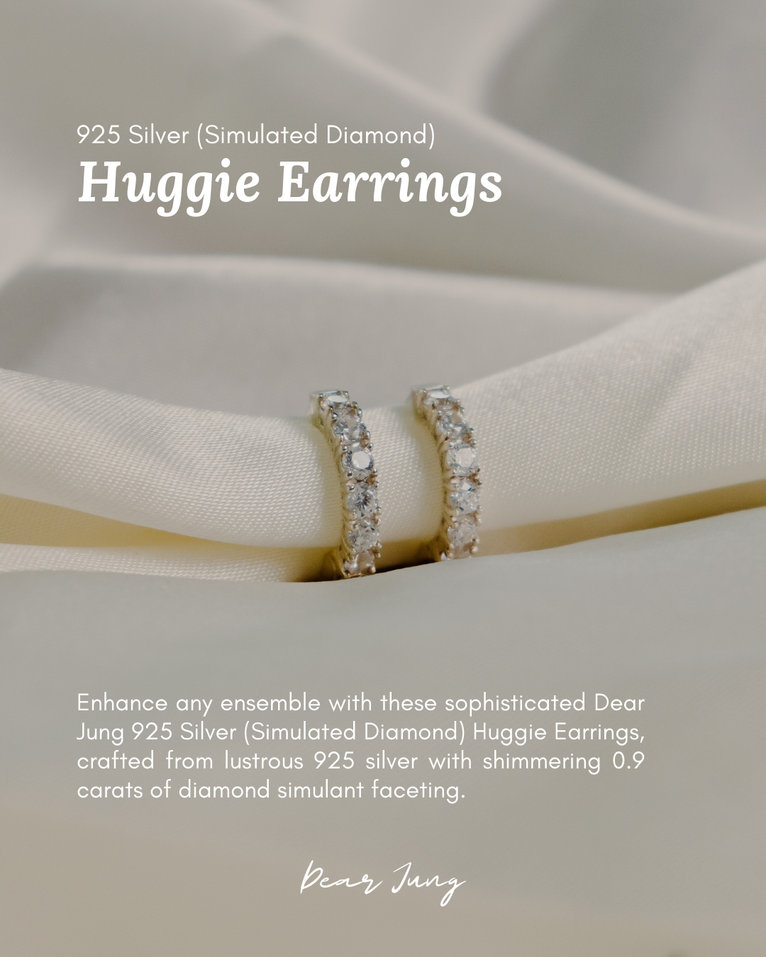 Dear Jung 925 Silver (Simulated Diamond) Huggie Earrings