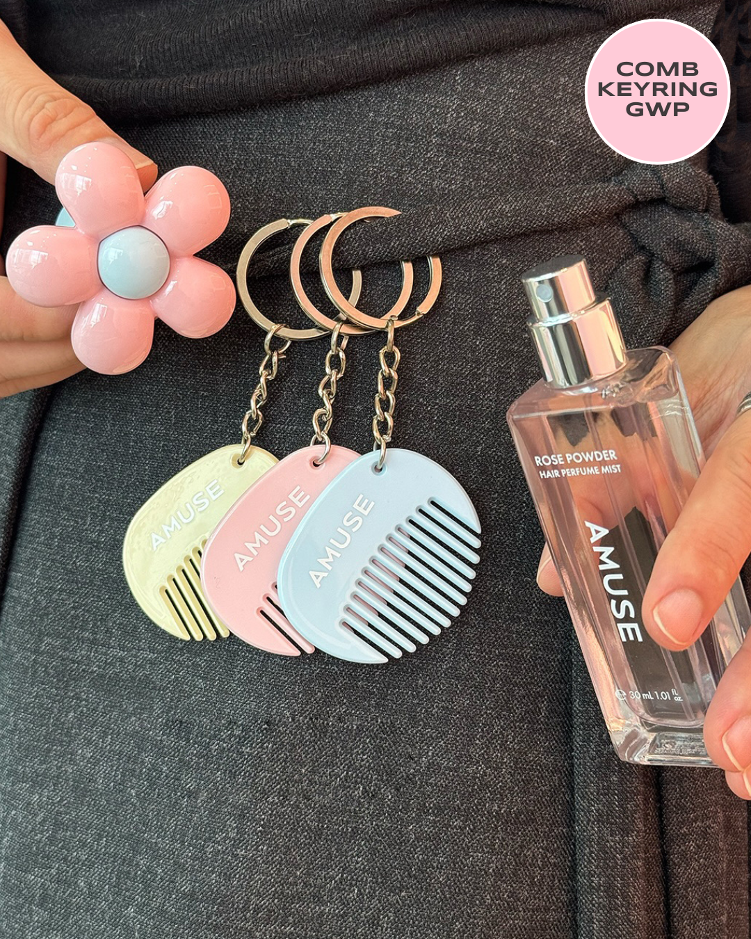 AMUSE Limited Edition Hair Perfume Mist + Comb Keyring GWP