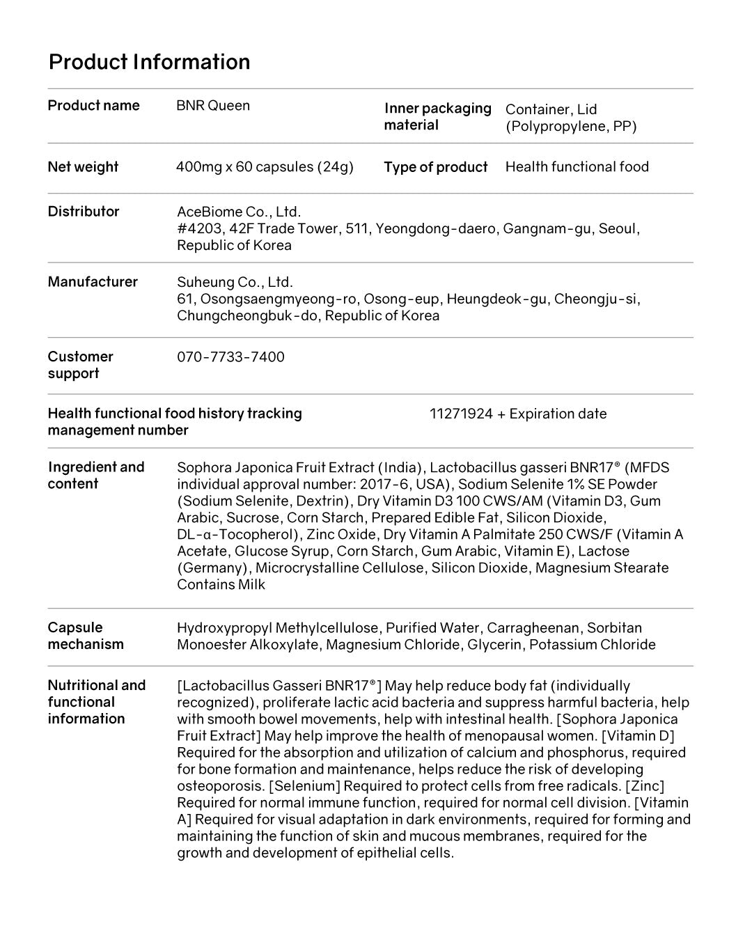 BNR Queen Probiotics for Menopausal Relief (Cold Chain)