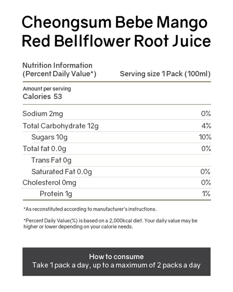 Cheongsum Bebe Mango Red Bellflower Root Juice - Pear & Fermented Calcium (30 packs)