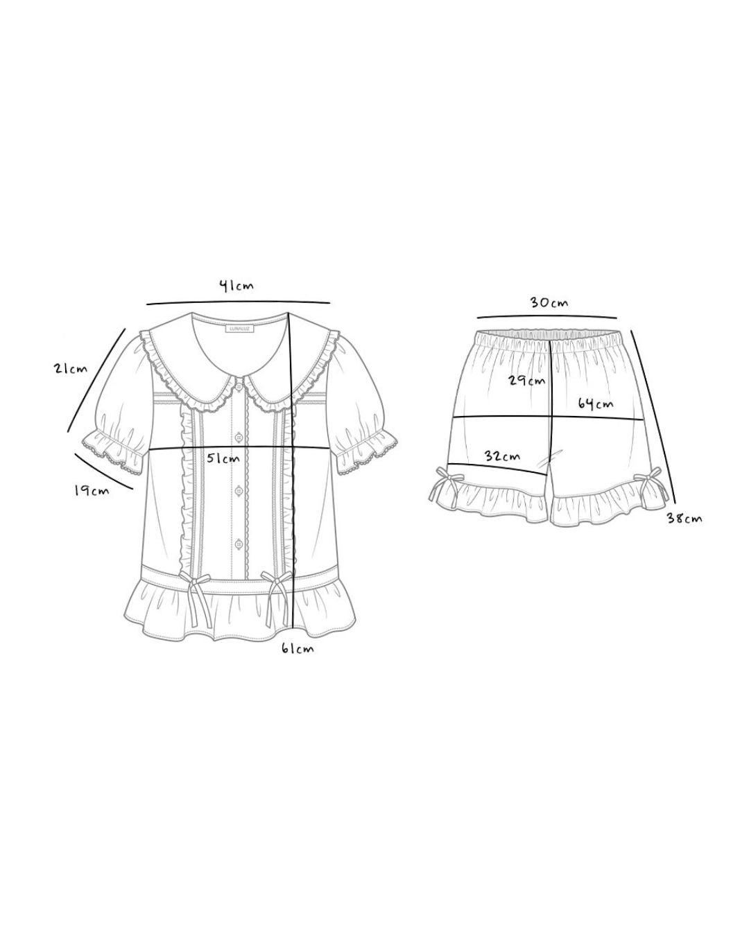 [PREORDER] Lunaluz Comme Bear Cotton Blend Short Sleeve Sailor Collar Two-Piece Pajama Set (Dispatch Date: 17-21 Aug)