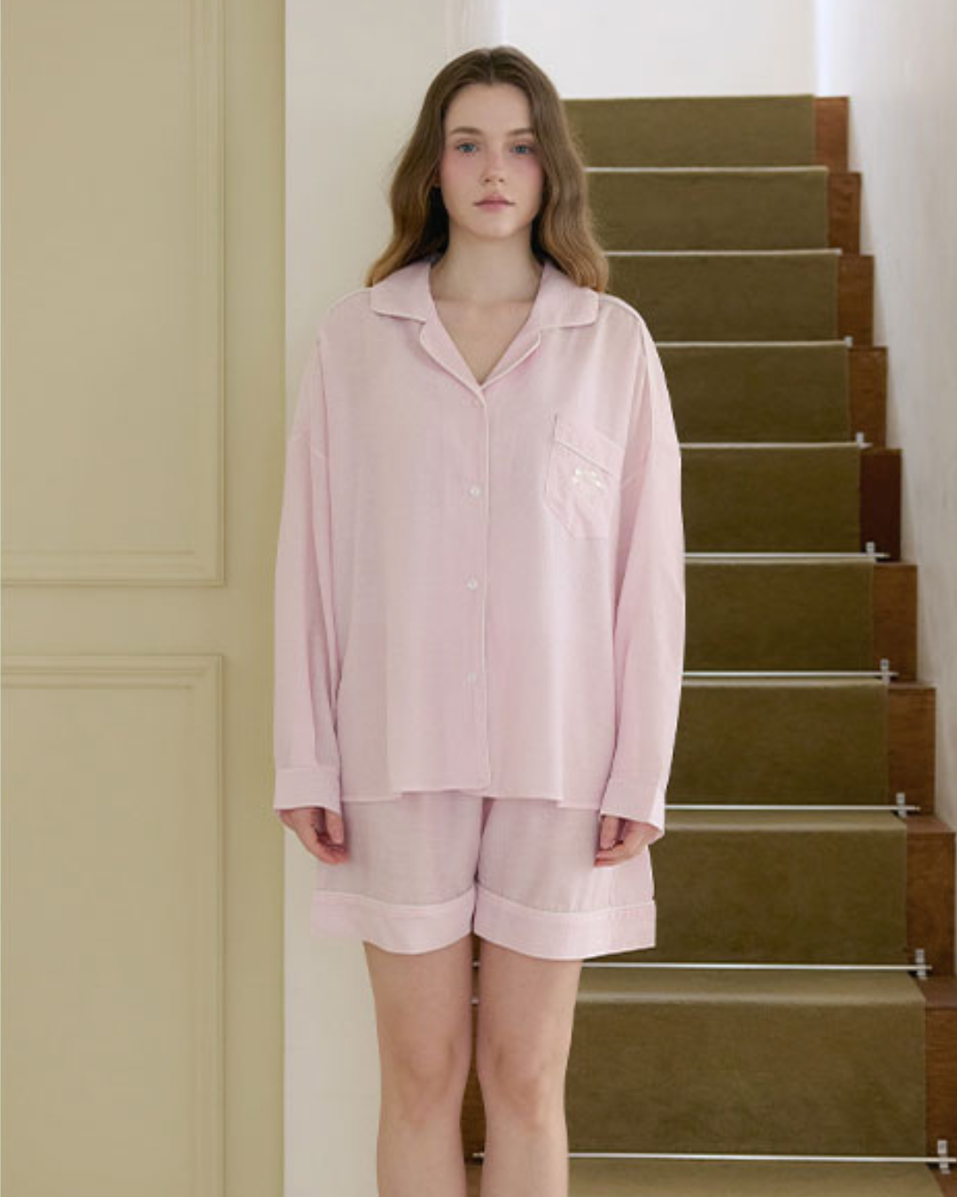 [PREORDER] Lunaluz Bridget Rayon Blend Collared Mid-Length Sleeve Two-Piece Pajama Set (Dispatch Date: 17-21 Aug)